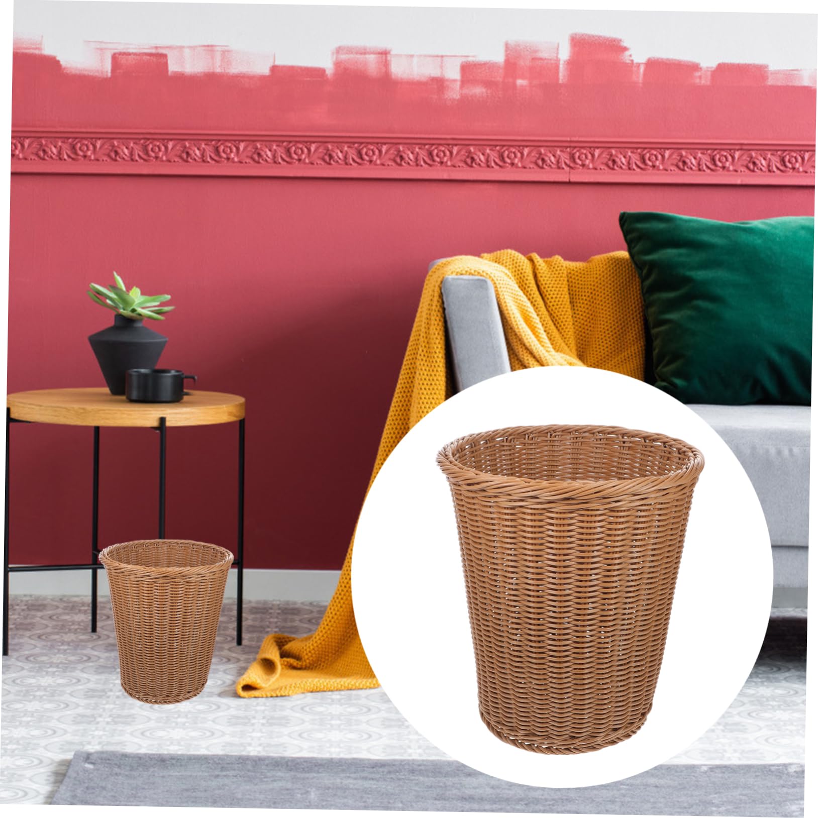 IMIKEYA Cestino per Rifiuti da Ufficio in Plastica Resistente Effetto Rattan, Design Raffinato senza Coperchio, Protezione Ambientale e Superficie Liscia