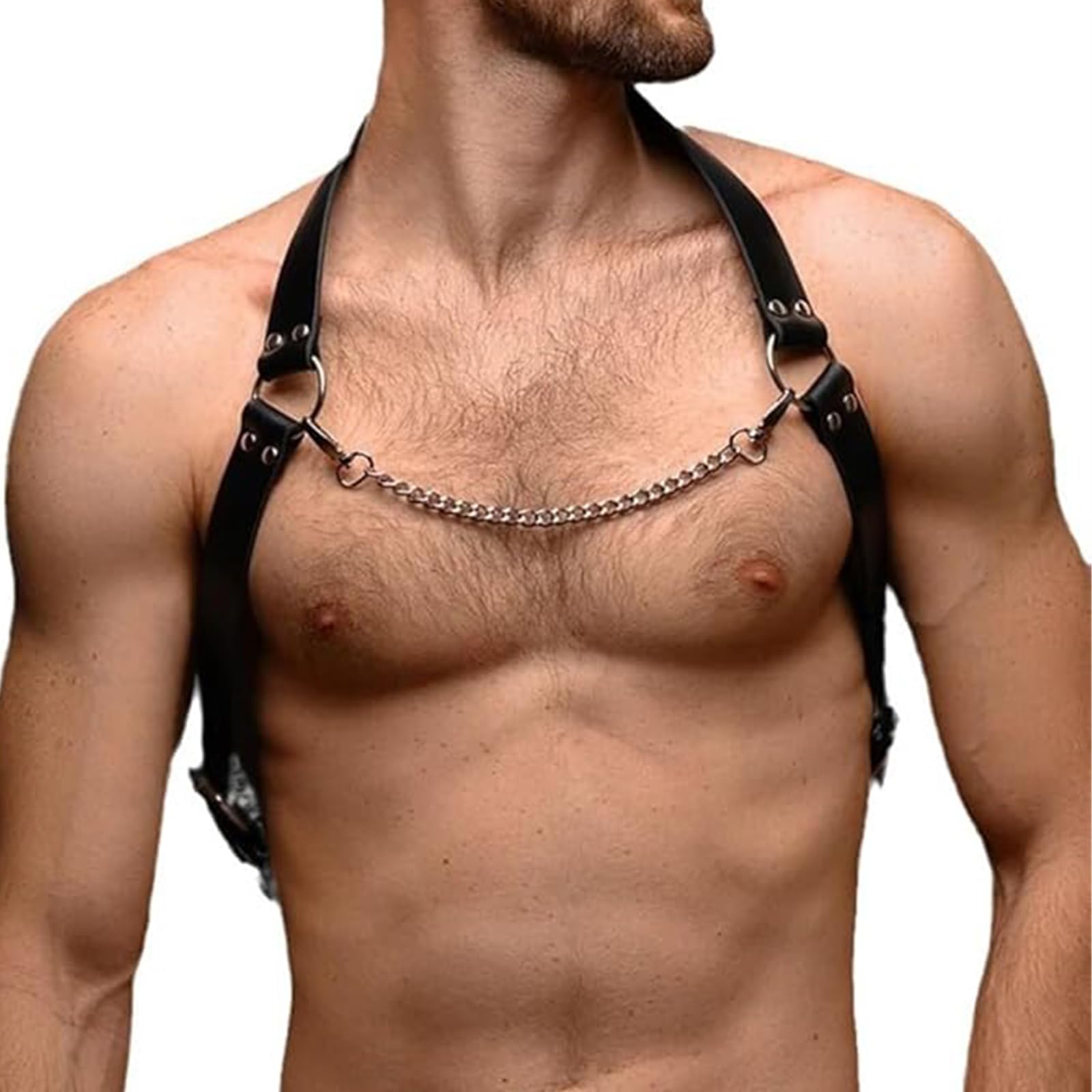 YJZQ Harnais de Corps Homme Ensemble Hairnais de Poitrine et épaules avec String Set sous vêtement Culotte et Chaîne de poitrine en PU Ceinture Punk pour Costume de Club