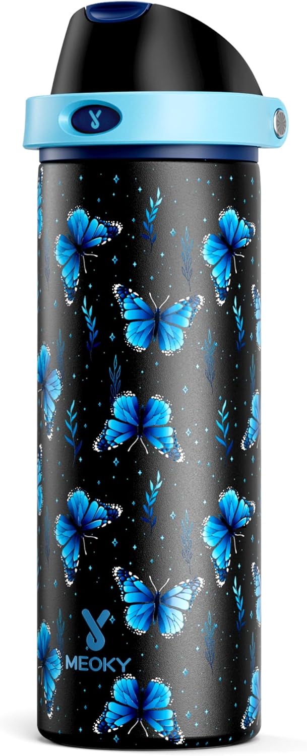 24 oz Insulated Water Bottle for Women: Meoky Glow in the Dark Water Bottle with 2-in-1 Straw and Spout Lid - Leak Proof, Cold for 24 Hours, Fits in Car Cup Holder, BPA-Free for Sports Travel, Moonlit
