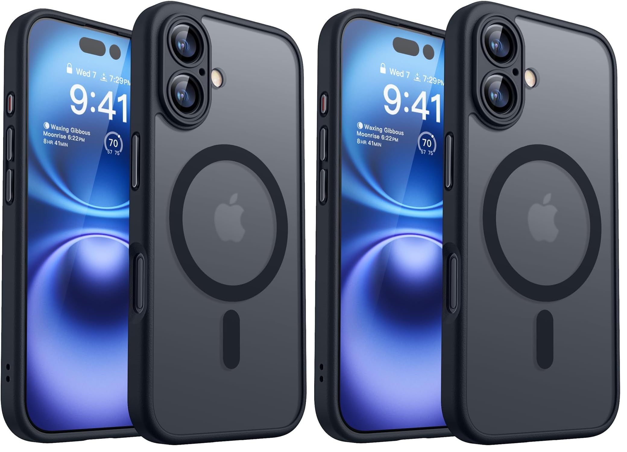 CANSHN Magnetic for iPhone 16 Case, Upgraded [Full Camera Protection] [Compatible with Magsafe] [Translucent Matte] Shockproof Protective Phone Case for iPhone 16 - Black (Pack of 2)