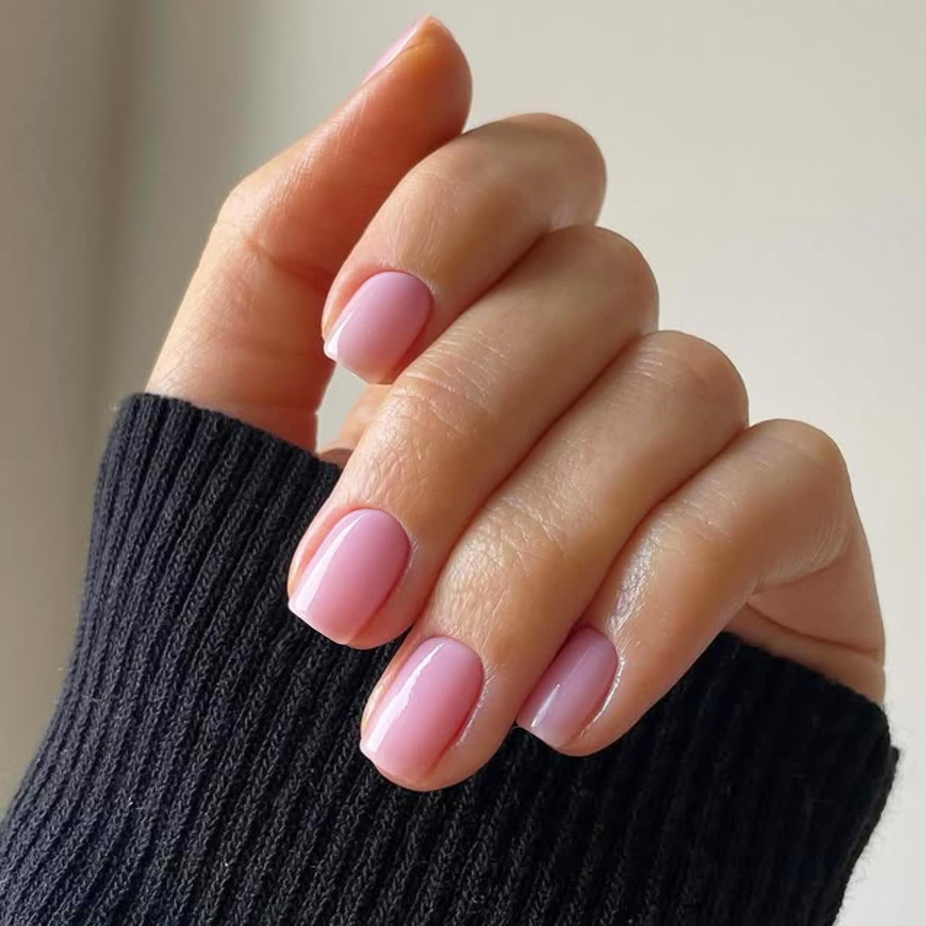 KQueenest Baby Pink Press on Nails Short Square, Short False Nails Coffin, Glossy Solid Light Pink Small Fake Nails Set - Image 2