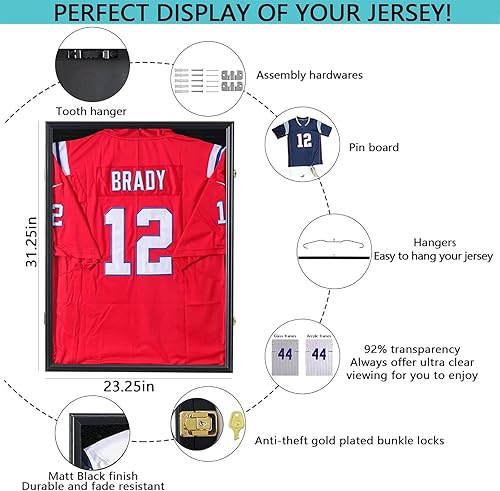 Miniatura 3 de Grintus Estuche de exhibición con marco de jersey, caja de sombra de jersey con 98% de protección UV, acrílico y colgador para béisbol, baloncesto,