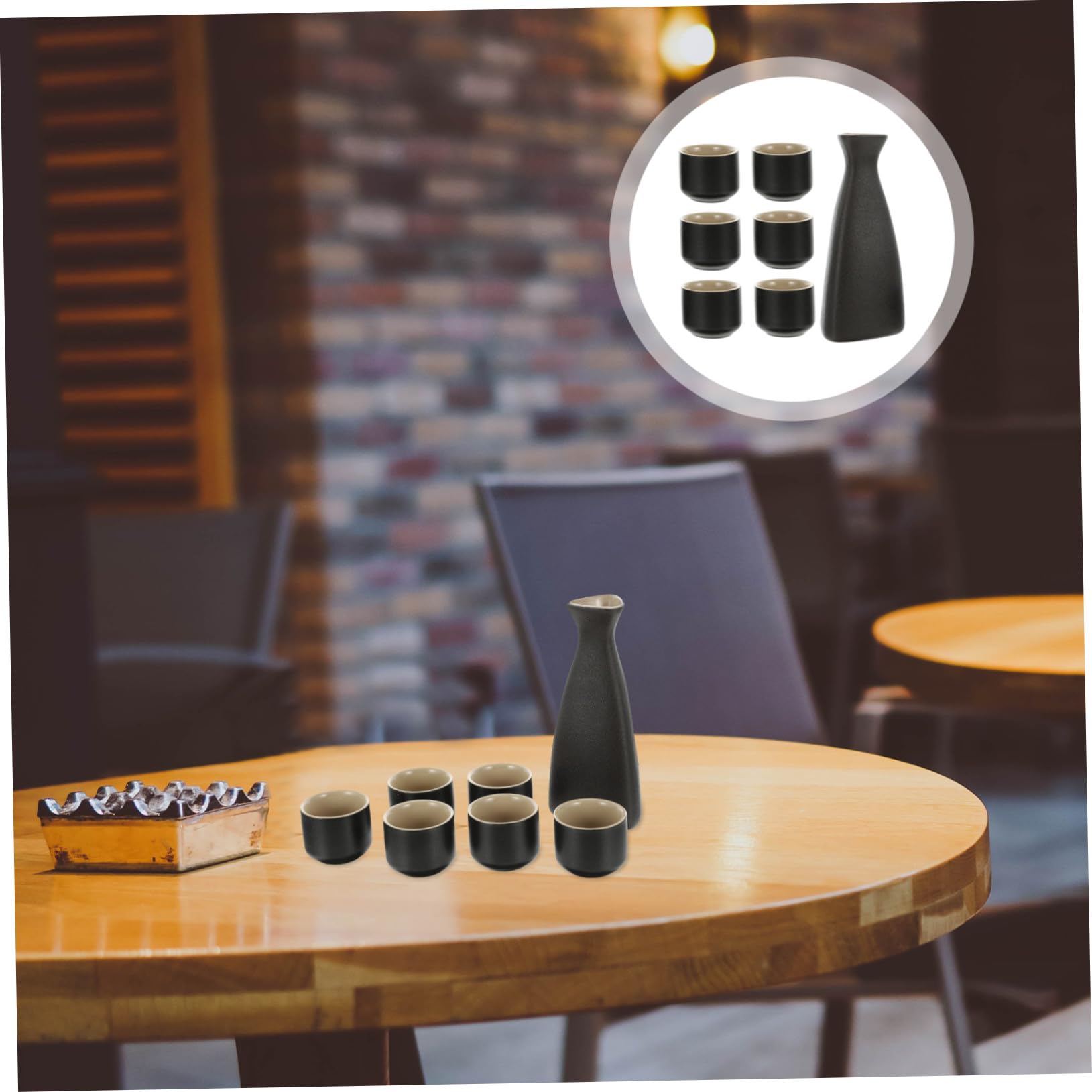 Ipetboom Ensemble de 7 Tasses à Saké en Céramique Noire, Design Japonerie Simpliste, Multi-usages, pour Recevoir Famille et Invités