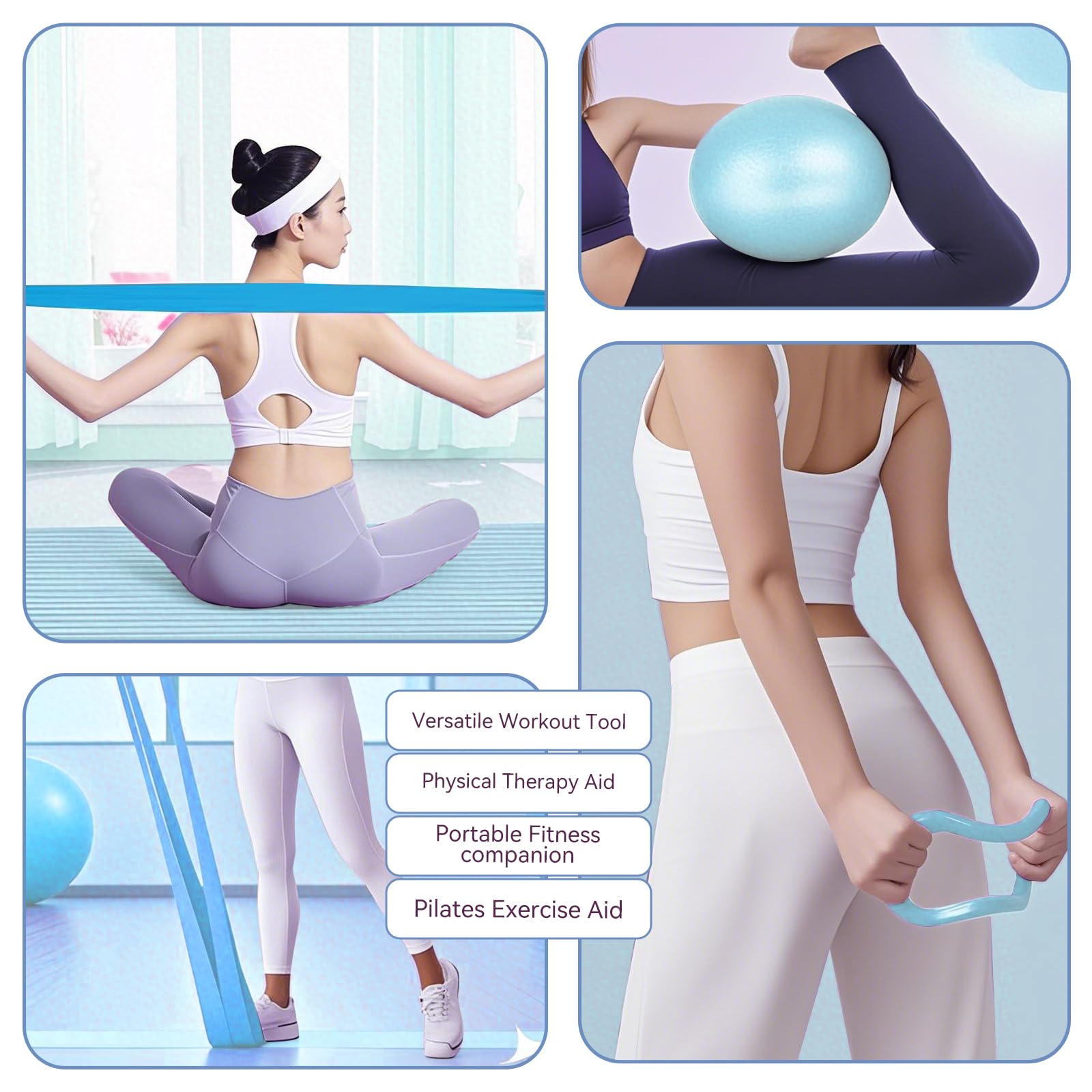 COONE Pilates Ring Set, Pilates Essentials Kit,Enthält Pilates Ring Yoga-Ball Yoga-Spanngurt Yoga-Hilfsgurt Yoga-Ring,Pilates Essentials Kit Für Frauen,Zur an Beinen,Armen Und Oberschenkeln