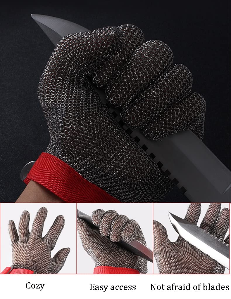 Guantes de Malla Resistente a la Malla de Metal Pesado, Guantes de Trabajo de Seguridad a Prueba de Agua y Resistente a los apuñalados (Size : 2pcs/L)