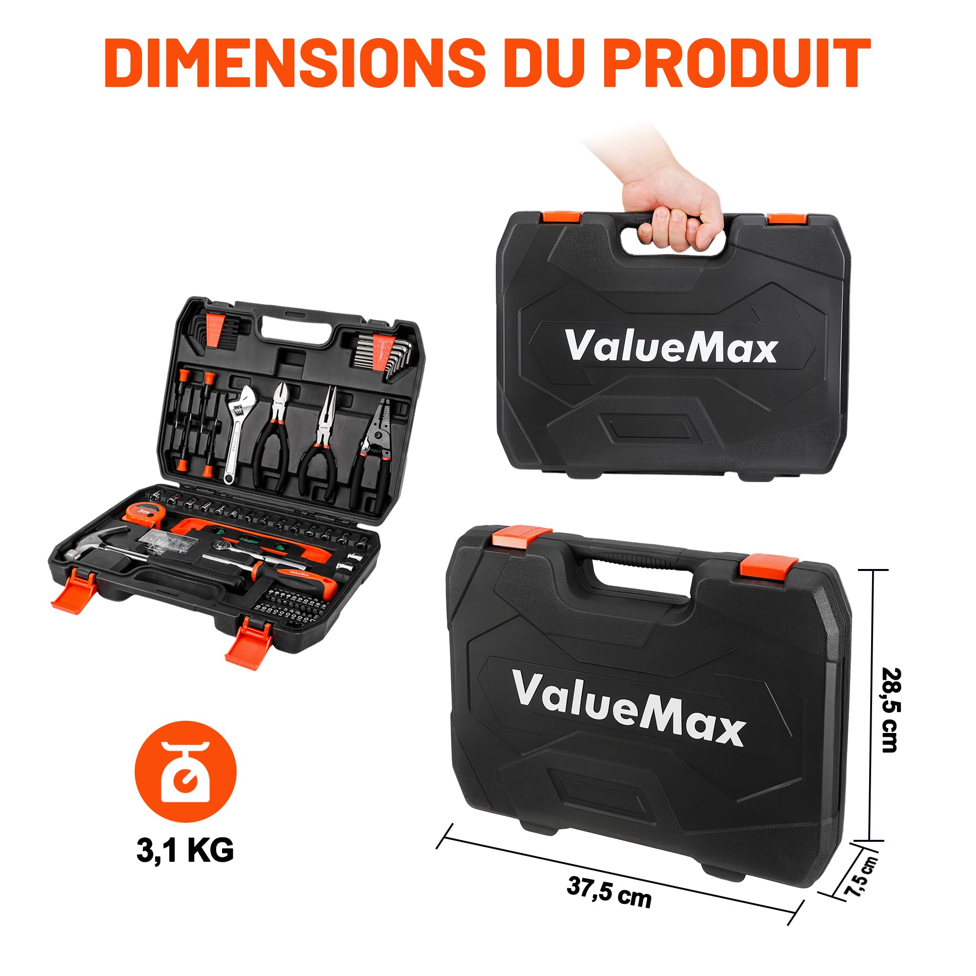 ValueMax Boîte à Outils 150 Pièces, Mallette Outils de Réparation à Domicile, Trousse à Outils de Ménage Général avec Boîte de Rangement en Plastique, Idéale pour un Usage Domestique ou Professionnel