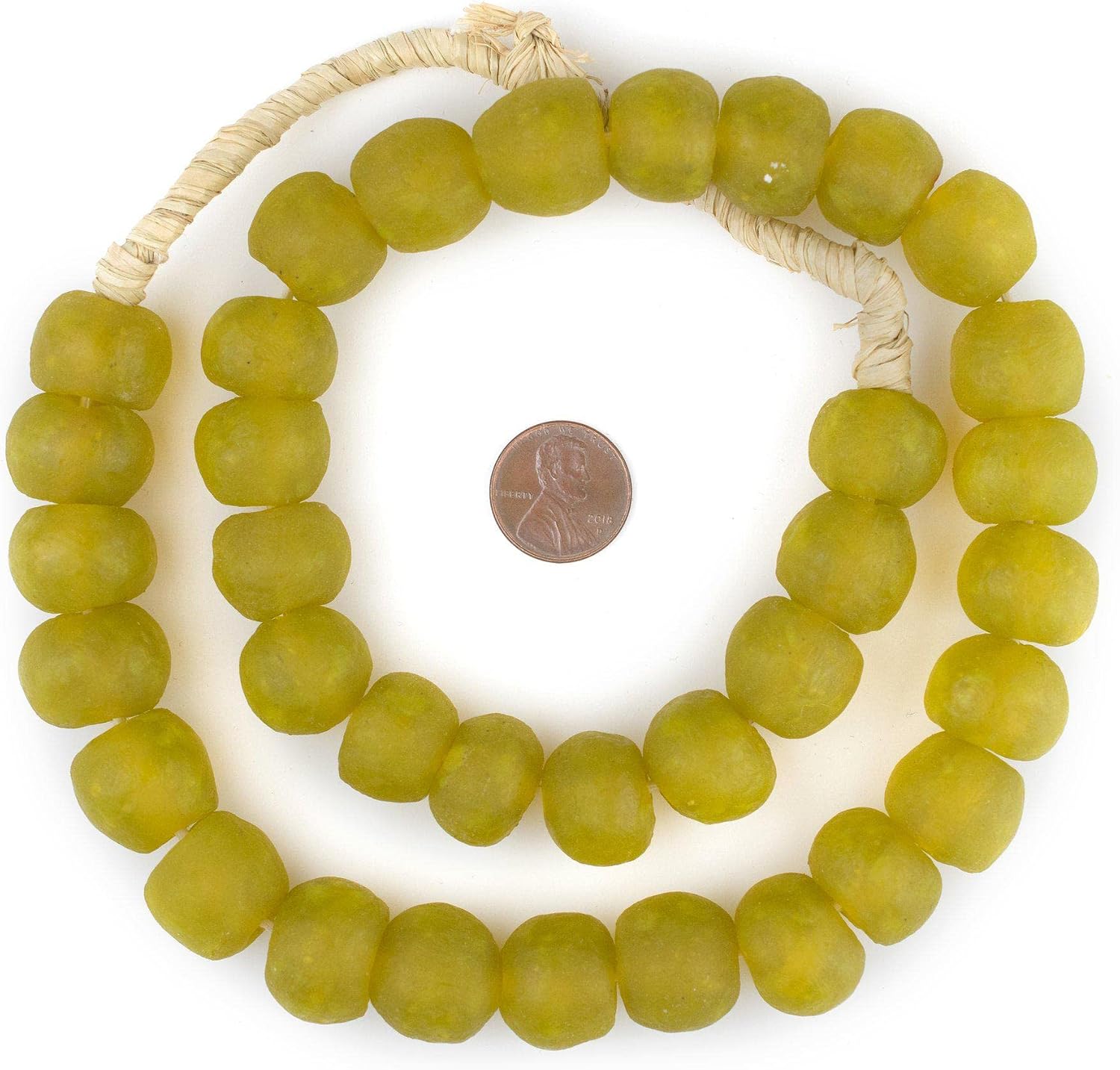 The Bead Chest Corn Yellow Recycled Glass Beads 18mm Ghana African Sea Glass Round Large Hole 24 Inch Strand Handmade Fair Trade