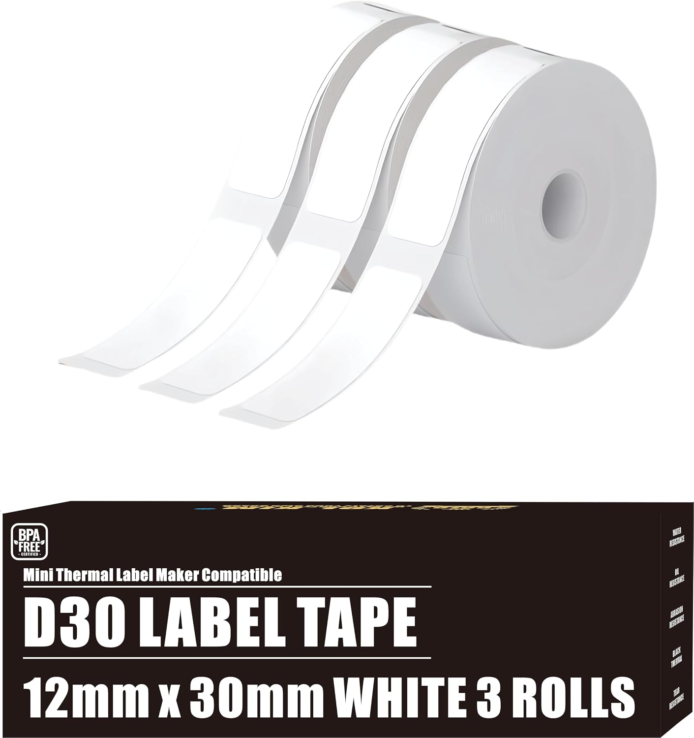 D30 Labels Compatible for Phomemo Labels D30 Label Tape for Printmaster Print Master D30 Q30 Smart Mini Label Maker Refill for Phomemo Label D30 Label Maker Tape White 12x40 mm 0.47" x 1.57" 3 Rolls