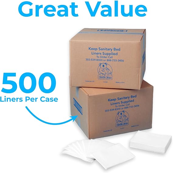 KoalaKare Sanitary Bed Liners for Baby Changing Stations 3-Ply Biodegradable, Moisture-Resistant Quilted Liners, Eco-Friendly - 500 Liners (Model KB150-99)