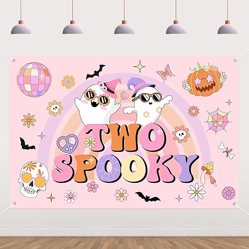Miniatura 7 de Decoraciones de Halloween Groovy - Pancarta espeluznante para decoración de Halloween con arco iris psicodélico, retro, hippie, baby shower,