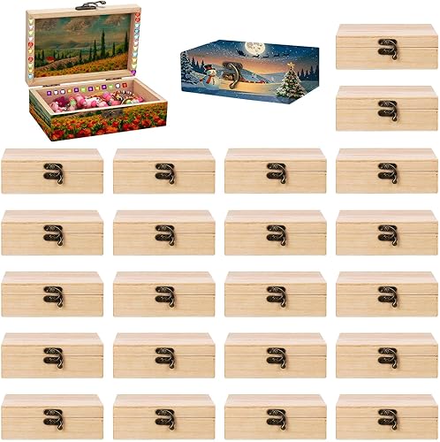 Hoemwarm Paquete de 24 cajas de madera sin terminar con tapa con bisagras, cajas de madera pequeñas de almacenamiento de 6 x 4 x 2 pulgadas para