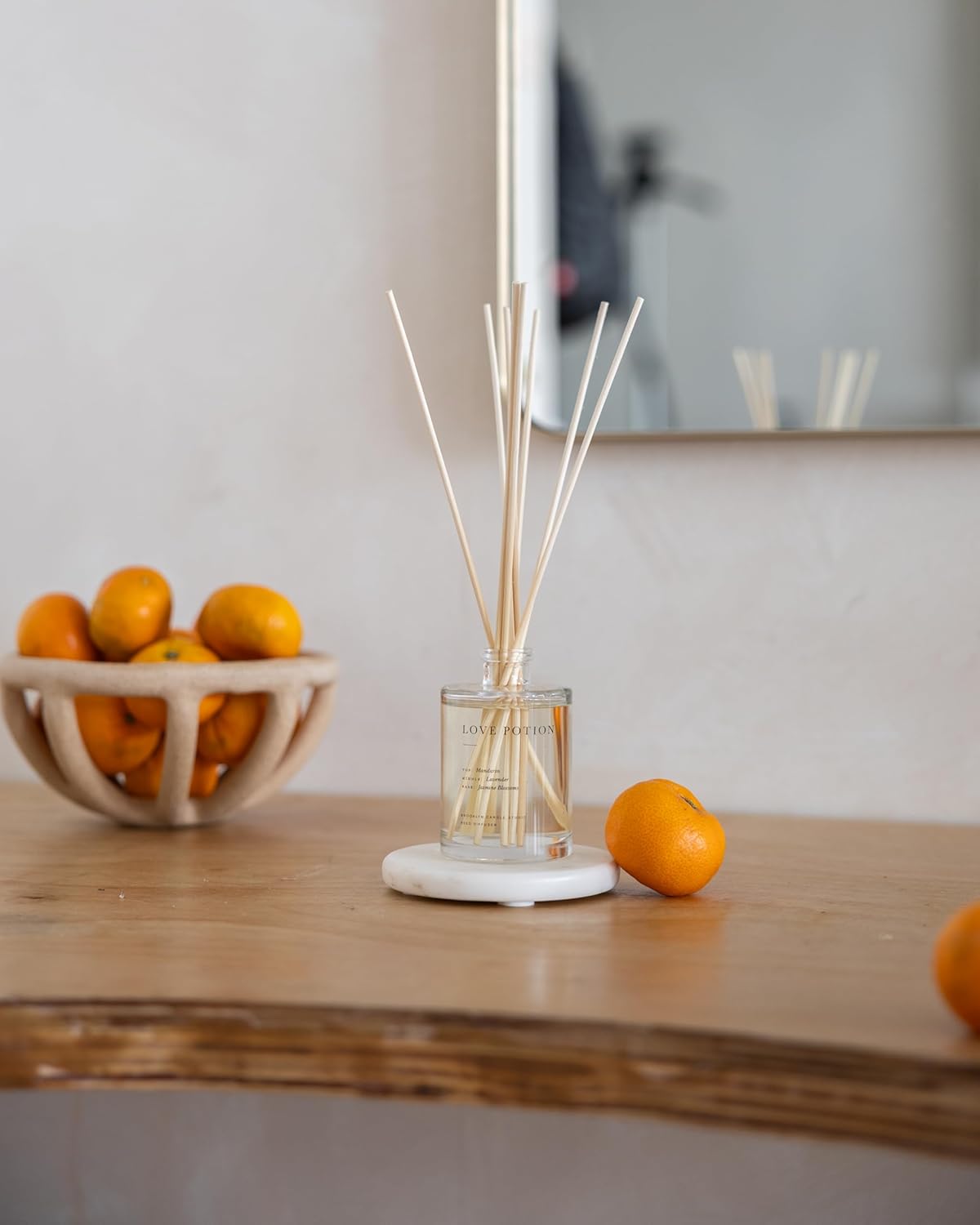 Brooklyn Candle Studio Reed Scent Diffuser - Love Potion - Relaxing Oil Diffuser, Jasmine, Lavender & Mandarin Fragrance, 8 Rattan Diffuser Reeds, Clean Ingredients - 3.7oz