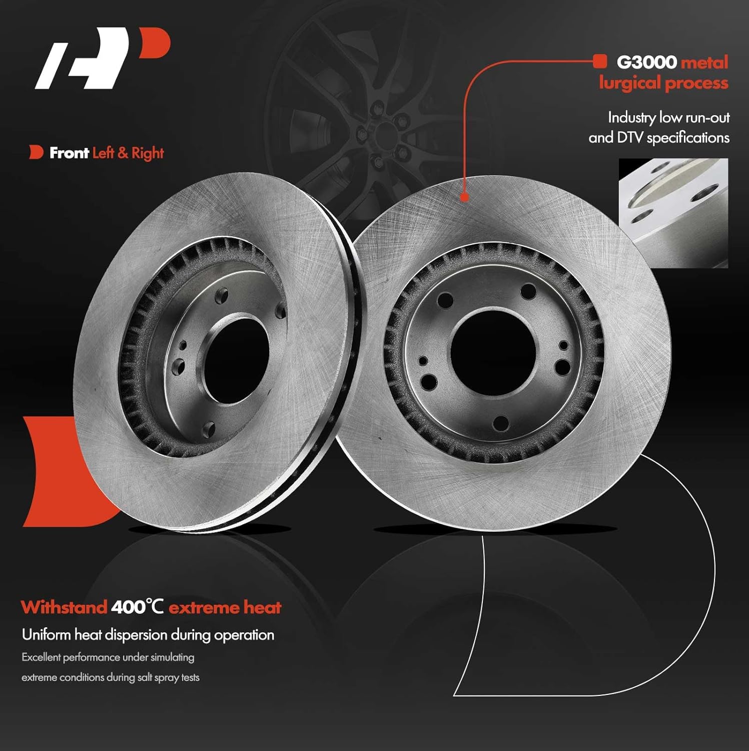 A-Premium 10.82 inch (275mm) Front Vented Disc Brake Rotors Compatible with Select Hyundai Models - Elantra 2007 2008 2009 2010 2.0L, 2-PC Set