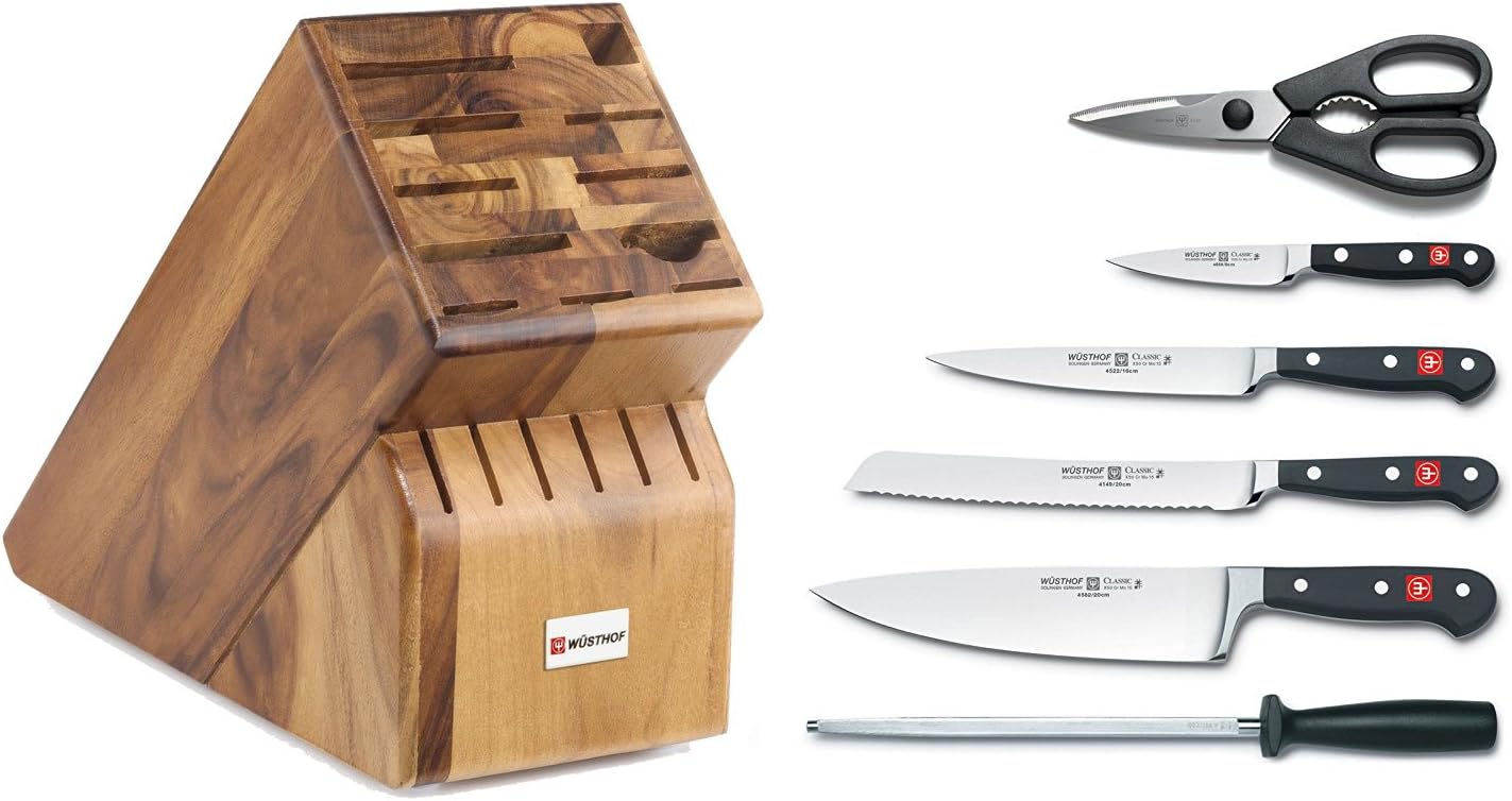 Wusthof Classic 7-Piece Cutlery Set with Wüsthof - 17-Slot Acacia Knife Block