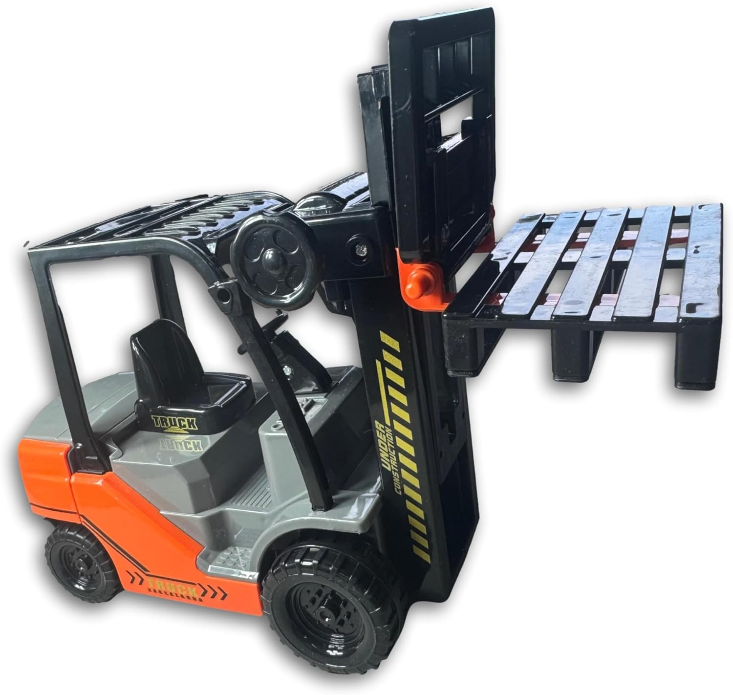 Toys+ Kids Forklift Truck with Wooden Crates, 1:22 Scale, Friction Powered, Orange and Black