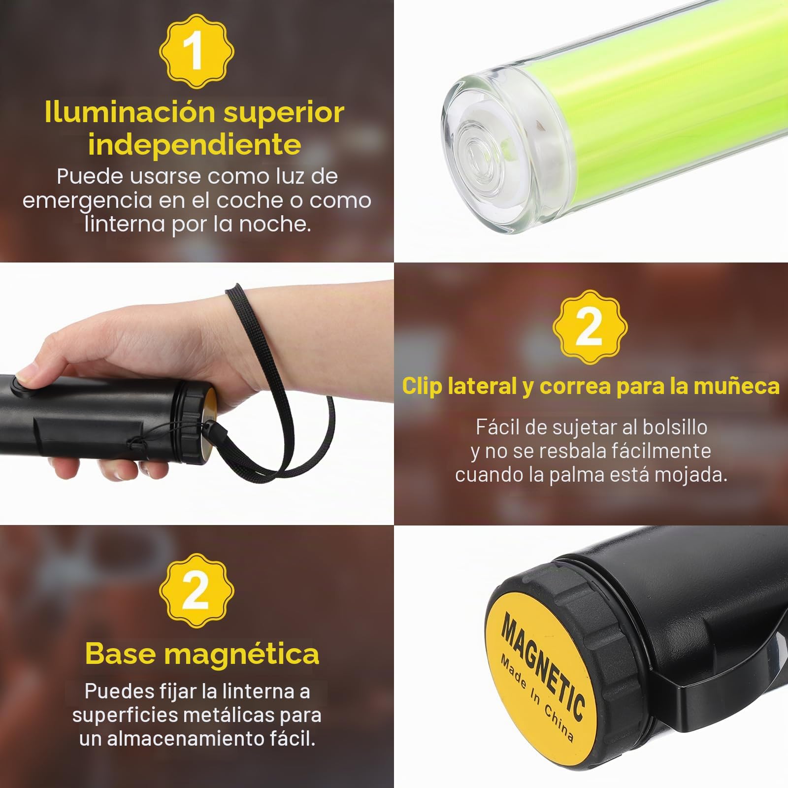 PATIKIL Pack de 2 Varillas de Señalización de Tráfico de 11 Pulgadas, Linterna LED de Control de Tráfico Aéreo con 3 Modos de Destello, Clip Lateral, Correa de Muñeca y Cordón, Amarillo
