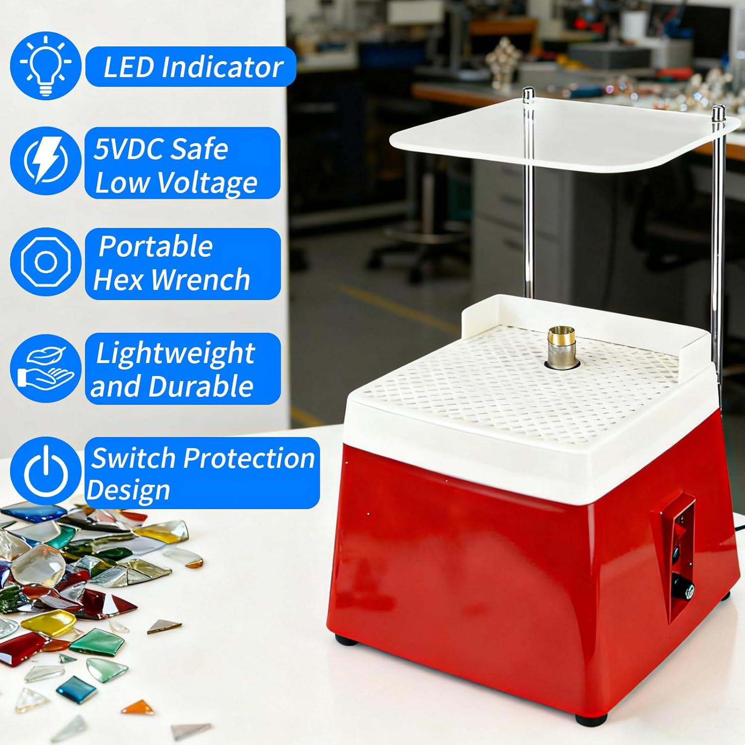 Stained Glass Grinder, 4200r/min Mini Portable Stained Grinder Kit Glass Art Grinding Tool with 5/8" + 1" Replaceable Diamond Grinder Bit for Glass Processing Arts Etc (110V 65W)