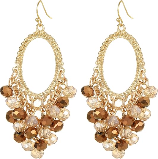 Gold/Silver Oval Shape Dangle Earrings with Colorful Tier Beads, Vintage Handmade Geometric Drop Earrings with Crystal Beads Cluster Jewelry Gift for Women Gold/Silver Oval Shape Dangle Earrings with Colorful Tier Beads, Vintage Handmade Geometric Drop Earrings with Crystal Beads Cluster Jewelry Gift for Women - Old Money Aesthetic: Chic Neutral Summer Travel Outfit & Vacation Capsule Wardrobe