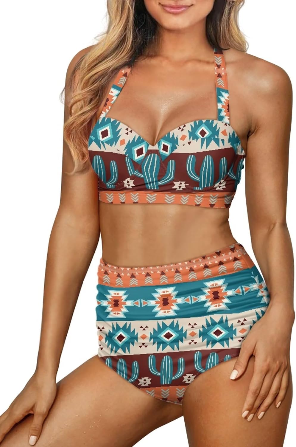 Tribal & Native Print Women's Bikini Set Swimsuit 2 Piece Bathing Suit Tummy Control Swimwear Tie String