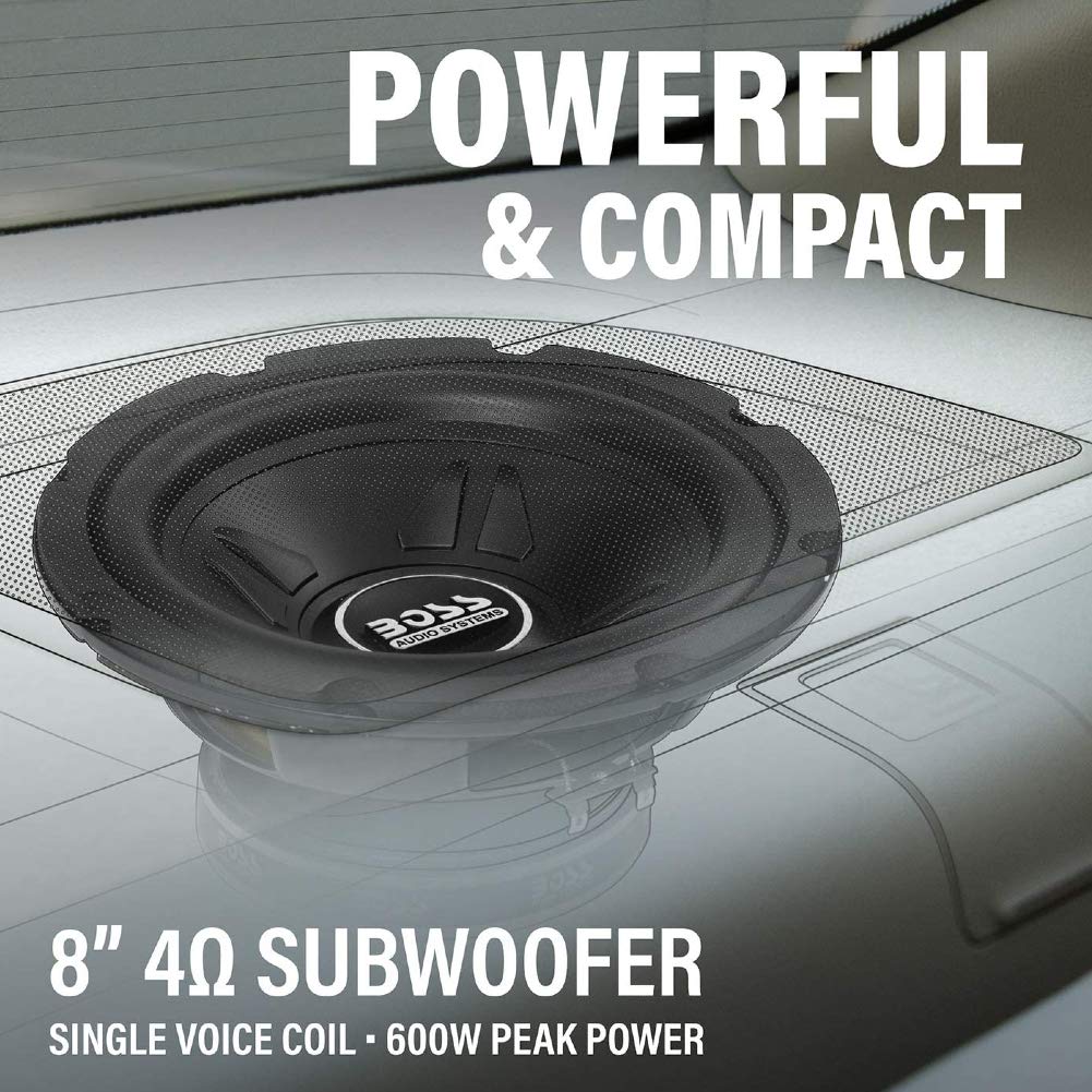1 subwoofer compatibile con BOSS AUDIO SYSTEMS CXX8 CXX 8 da 20,00 cm 200 mm 8" 4 ohm da 300 watt rms 600 watt max 83 db sospensione in gomma, 1 pezzo