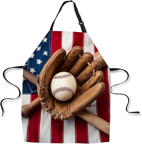Miniatura 19 de Delantal de cocina vintage de béisbol con bandera estadounidense, delantal de chef casero, impermeable, para mujeres y hombres, 31 x 27 pulgadas