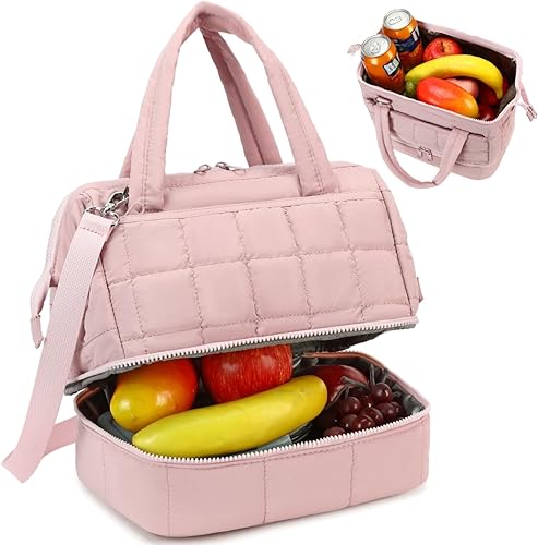 Miniatura 7 de Bluboon Lonchera para mujer, lonchera aislada de doble cubierta, lonchera acolchada acolchada de amplia apertura, reutilizable, hielera para el