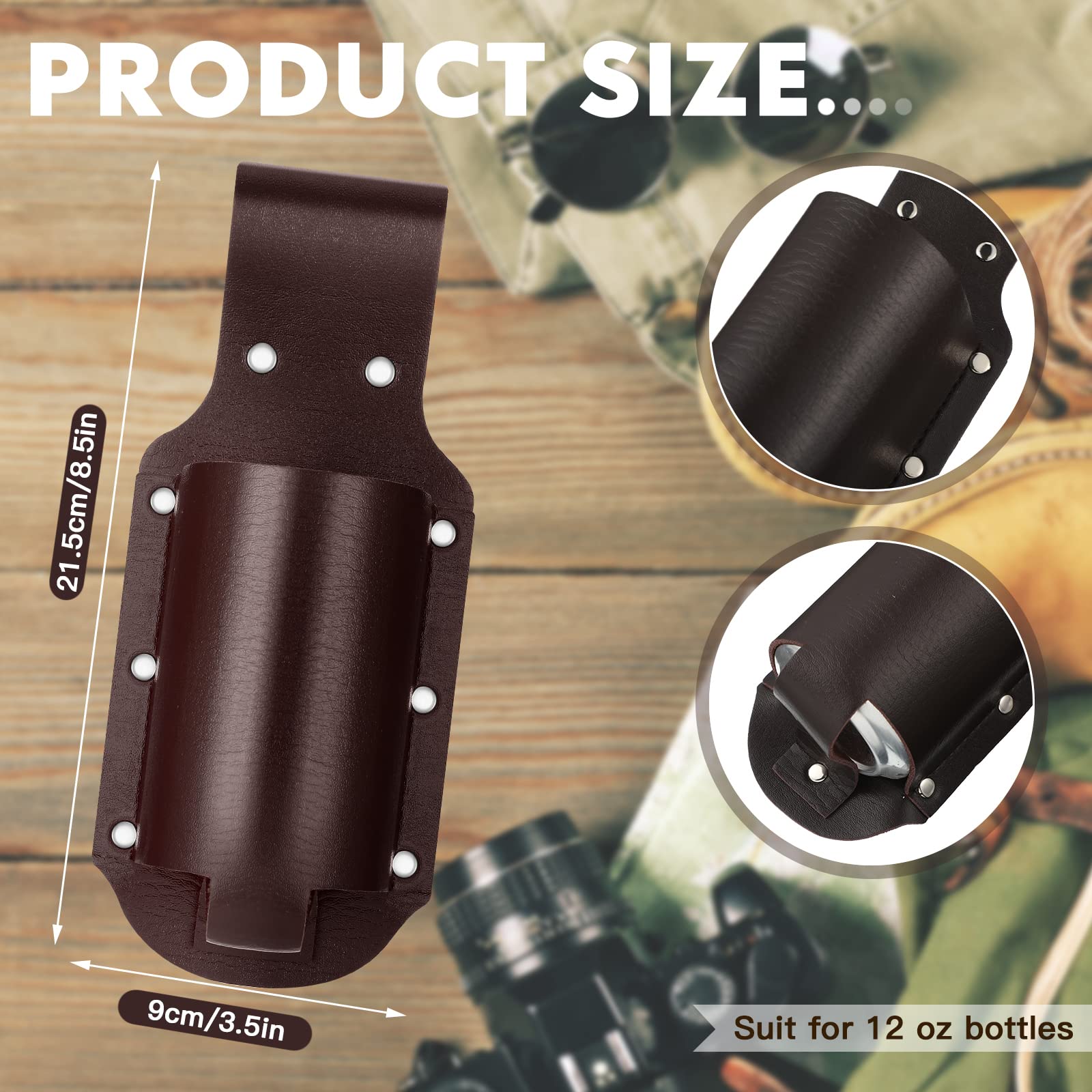 3 Pcs Beer Holster Classic PU Leather Beer Holster Bottle Holders Drink Belt Waist Bag Drink Holder for Travel Outdoor, Espresso Brown
