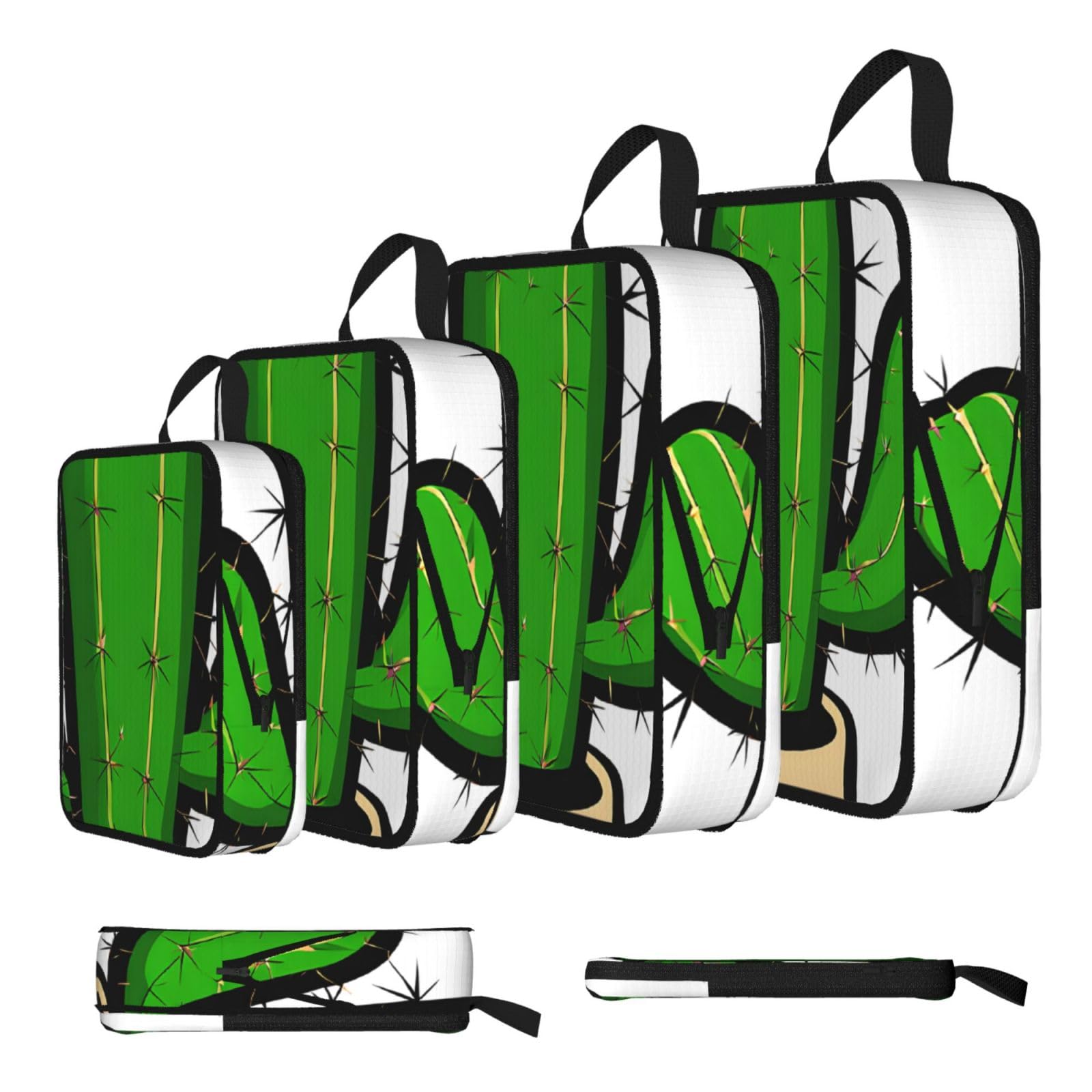 Ezdlowvba Black Green Print Compression Packing Cubes 4-Piece Set With Multi- Compartment Travel Bag, Waterproof Suitcase Organiser Bags