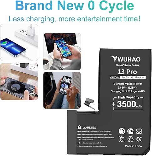 Miniatura 5 de WUHAO Batería de repuesto para iPhone 13 Pro, 3500 mAh para iPhone 13 Pro A2638 A2483 A2636 A2639 A2640 Batería con Juego de tornillos + protector