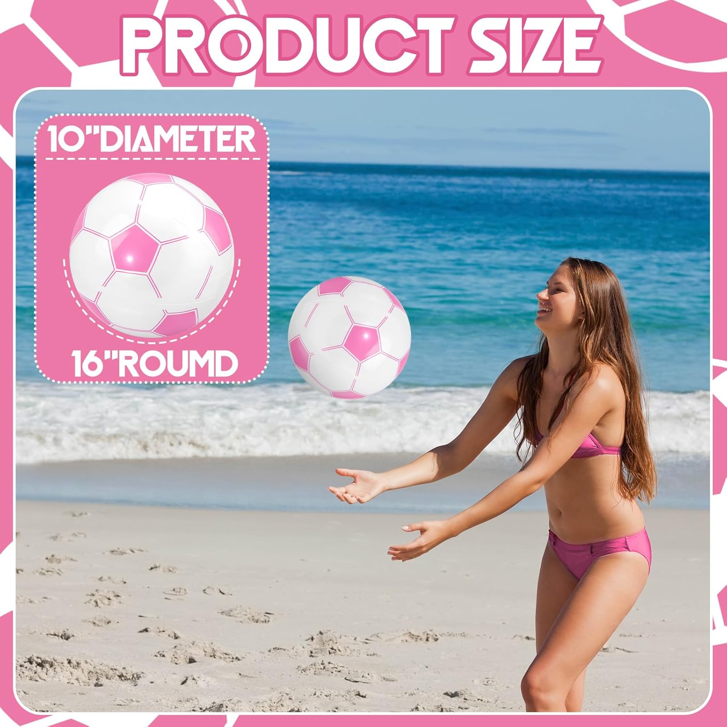 Pink Inflatable Soccer Balls Beach Balls Bulk for Games Outdoor Summer Pool Beach Activity Sports Birthday Soccer Party Decorations
