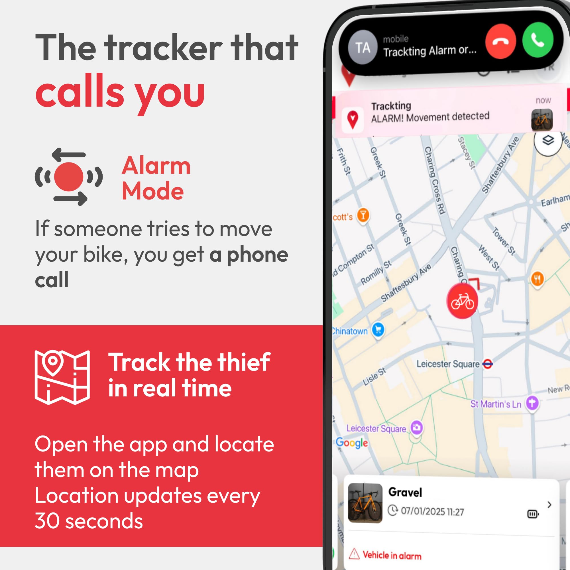 Trackting Bike T8 – Dispositif GPS Antivol pour Vélos & E-Bikes avec Carte SIM Intégrée (4G/2G) – Abonnement Requis | Traceur GPS Vélo | Appel D’Alerte Vol, Suivi en Direct, Longue Autonomie