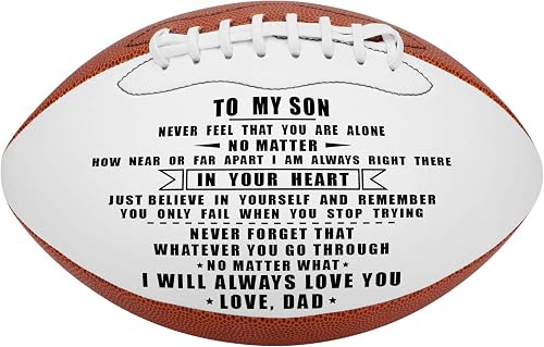 K KENON Engraved Footballs for Son from Mom - Personalized Composite Leather American Football - Anniversary Christmas Graduation Gifts for Son