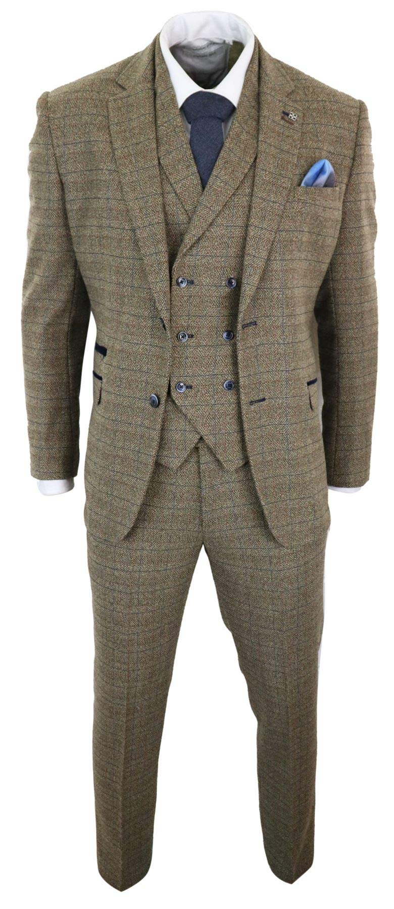 Buy Mens 3 Piece Oak Brown Tweed Check Double ed 1920s Vintage Peaky
