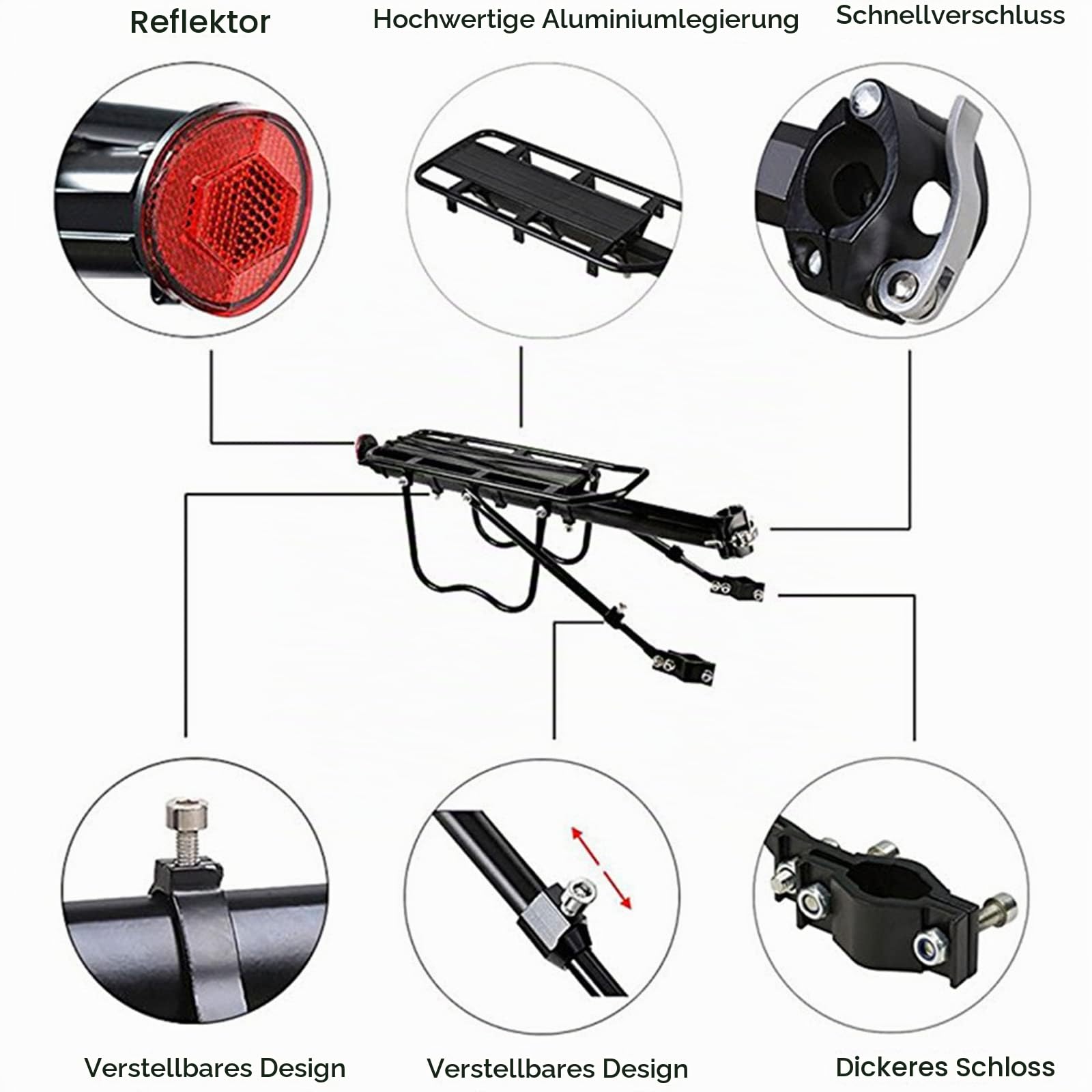 Fahradgepaecktraeger Hinten,Fahrradgepäckträger Mountainbike Fahrradzubehör Sattelstütze 50 kg Kapazität,Weiß