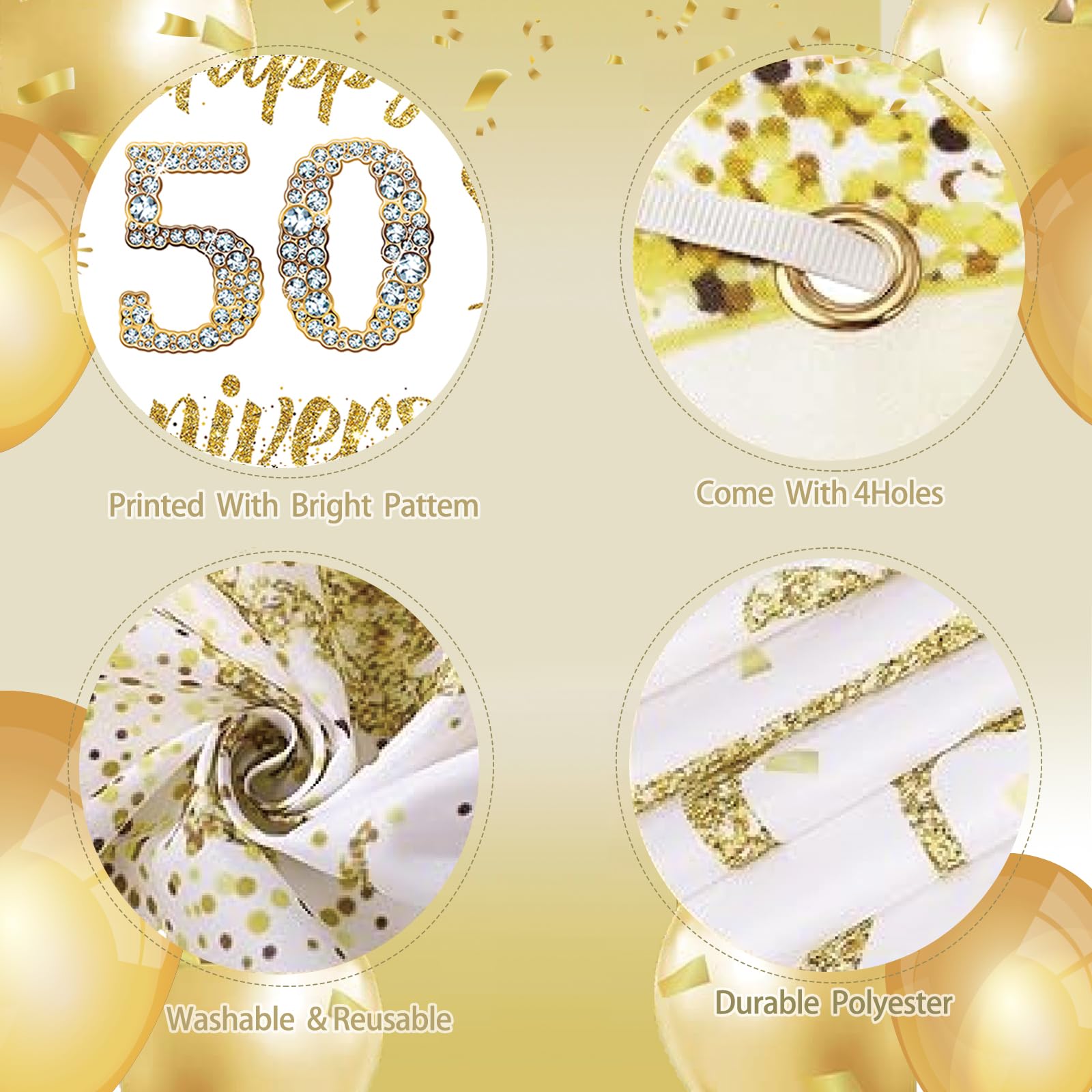 Happy Anniversary Banner 50th Wedding Anniversary Banner Decorations, White  Gold Happy 50 Anniversary Party Supplies, Golden 50 Th Wedding Anniversary  Decorations Decor Poster Photography For Backdrop 72.8x43.3 Inches Classy  50th Anniversary Decorations, image size:1600x1600