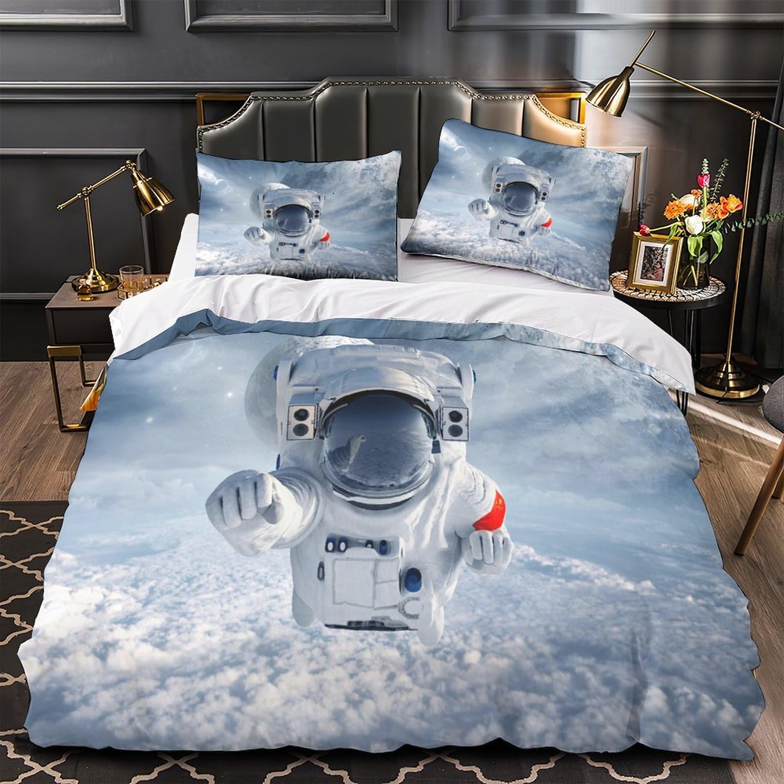Parure de lit microfibre 3D effet espace avec housse de couette 135x200