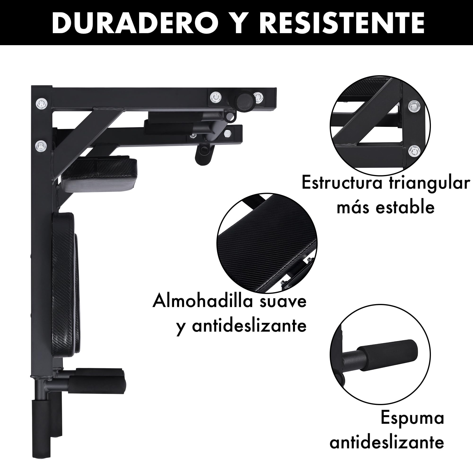 Barra dominadas pared entrenamiento en casa. Doble. Con Gancho para saco boxeo para gomas de entrenamiento. Múltiples agarres. Pull up, dorsales, espalda. Crossfit. Hasta 150kg. Tornillos incluidos..