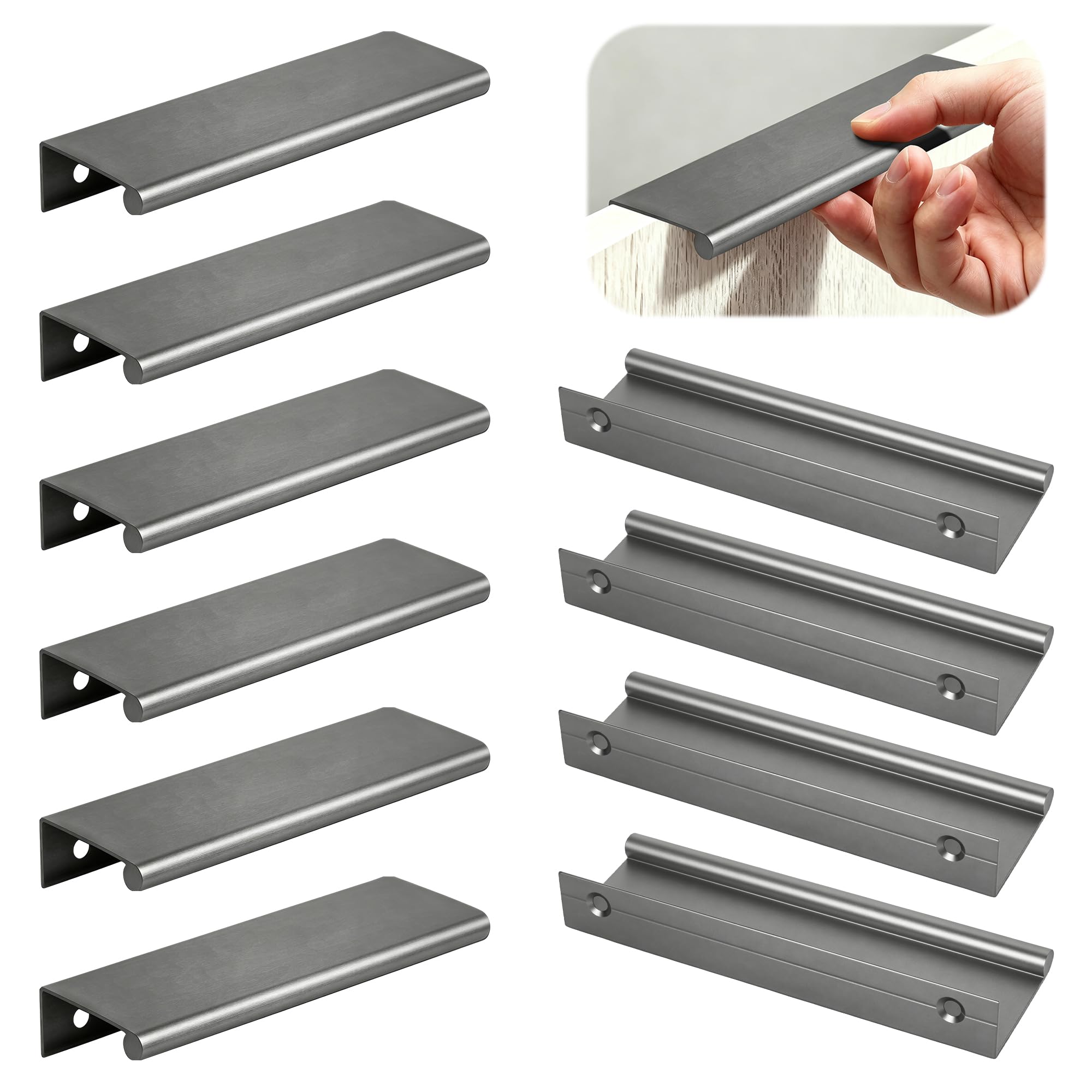 Guittly 10 Pack Kitchen Cupboard Handles, Modern Aluminum Finger Edge Pulls for Cabinets and Drawers, Wardrobe Door Handles for Bathroom Kitchen Home (Grey, 150mm)