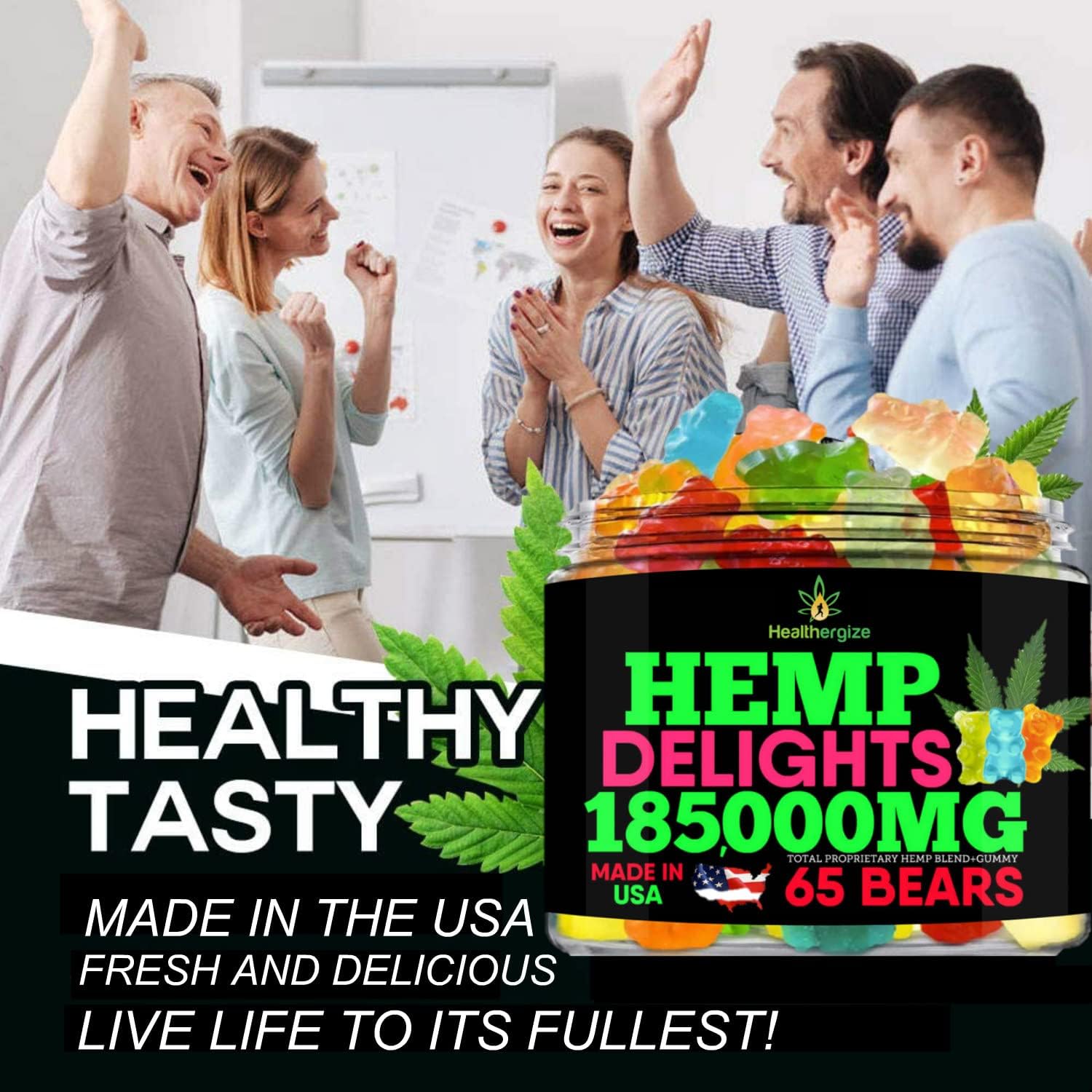 Hemp Gummies Bears for Relax-Hemp Gummy Bears Candy, Fresh Fruity Edibles, Made in USA-65 Fresh Bears