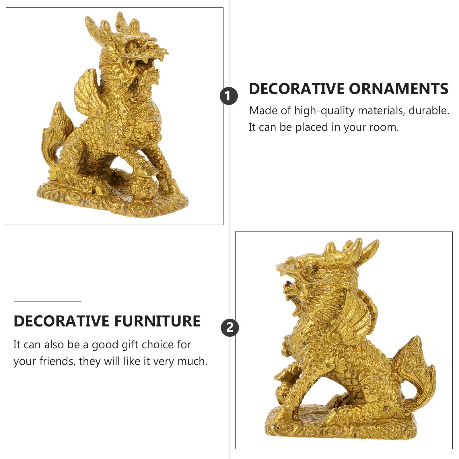 Adorno Kylin de Latón Dorado para Escritorio, Estilo Chino