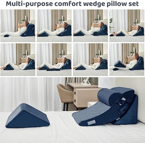 Miniatura 6 de Juego de 4 almohadas de cuña para después de la cirugía, almohadas verticales para sentarse en la cama, cuña de espuma para aliviar el dolor de
