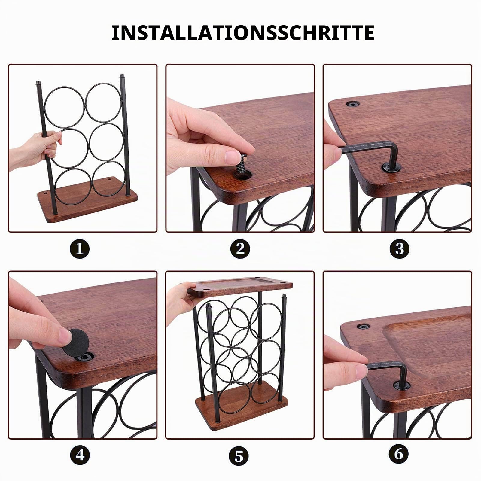 Weinflaschenhalter, 6 Flaschen wein regal Stand, Weinregal freistehend aus Holz, perfekt für Heimdekoration & Küche Aufbewahrungsregal, Bar, Keller, Schrank, Speisekammer, etc (Halten 6 Flaschen)