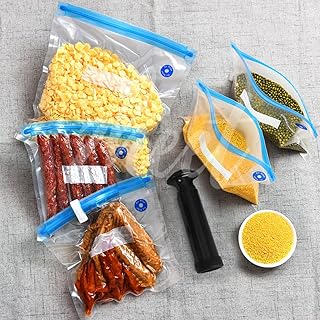 2Heet Reusable Vacuum Sealer Bags BPA Free Food Storage Bags with Sealing Clips and Sealing Clips (21x22cm Pack of 6 No pump)