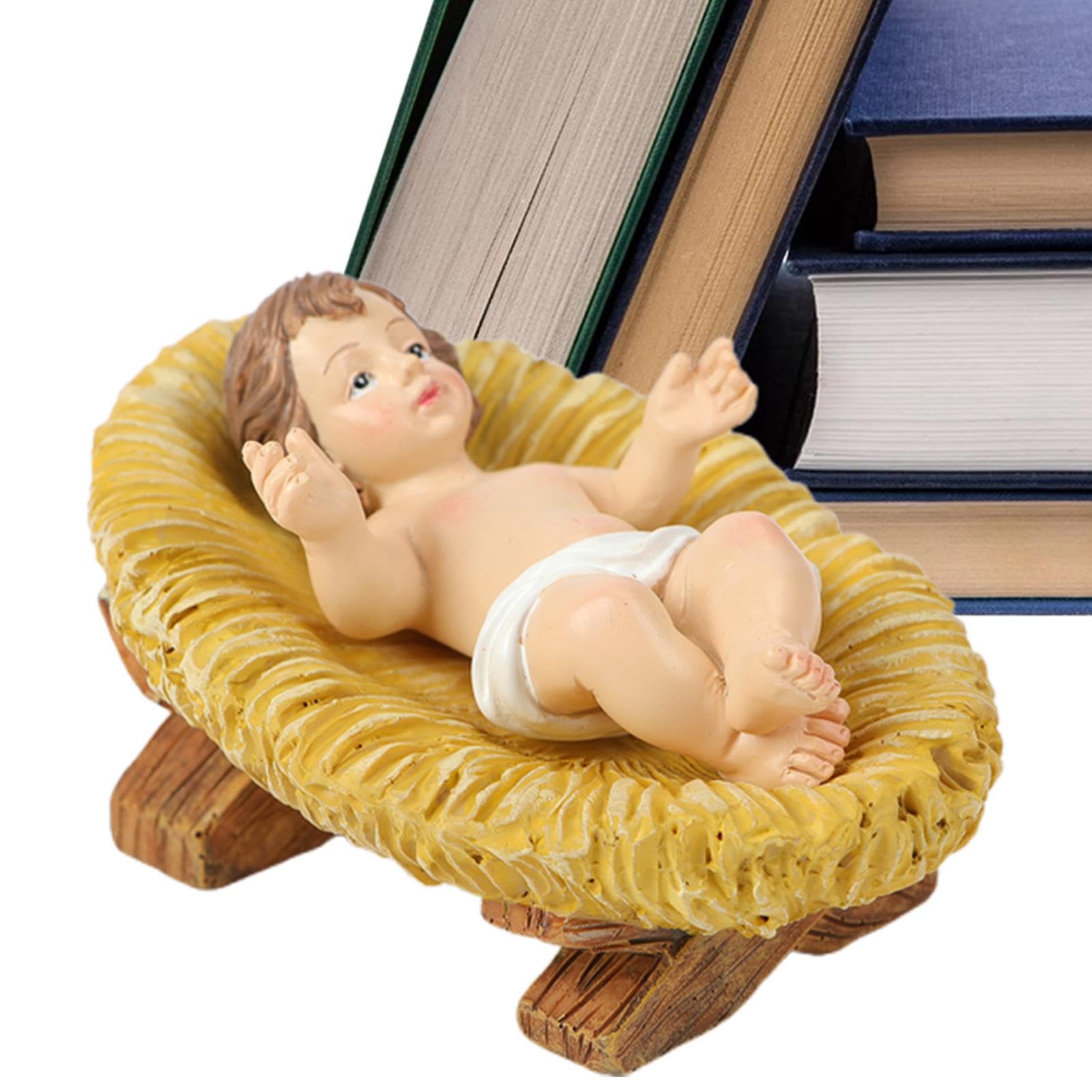 Huyeruie Baby Jesus Feeder Figurine | Jesus in the Manger Christmas Decorations, Baby Jesus Nativity Figures in the Feeder for Indoor Christmas Decorations