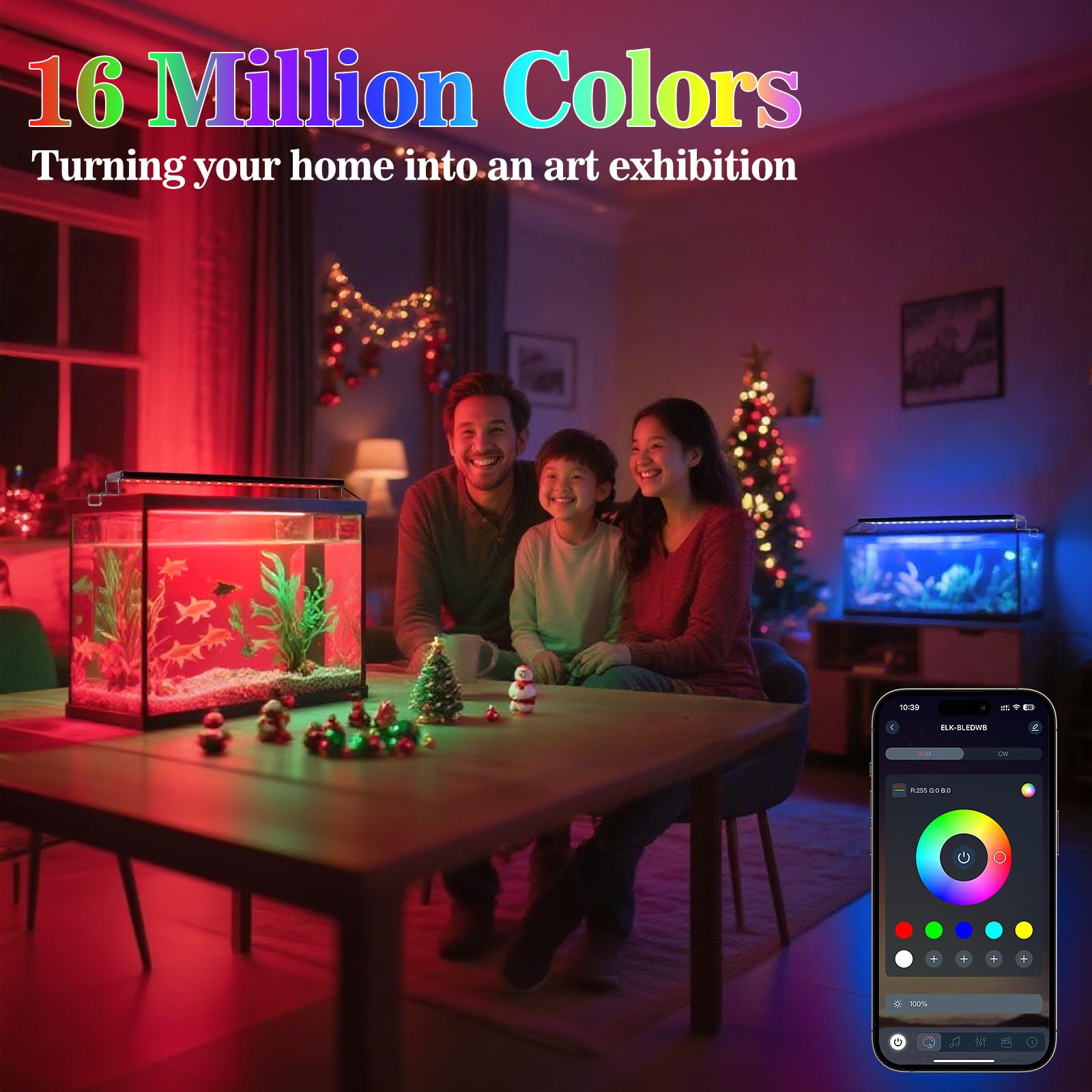 Full Spectrum Aquarium Light: Fish Tank Light with APP & Remote Timer Control for Aquatic Pet Plants Lover - Extendable Fish Tank Lights for 11-17 Inch Freshwater Saltwater Aquarium