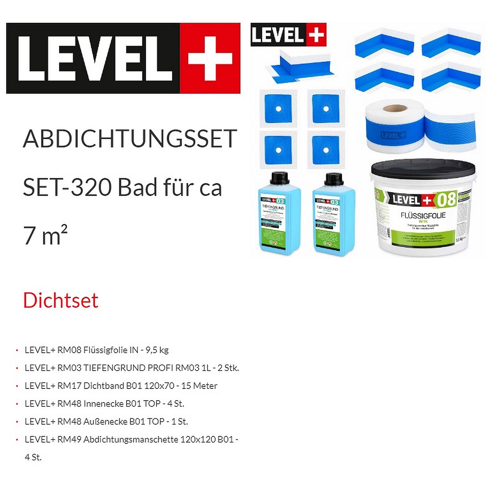 Juego de sellado para baño aprox. 7m² Lámina líquida de sellado 9,5 kg Imprimación de profundidad 2L SET320