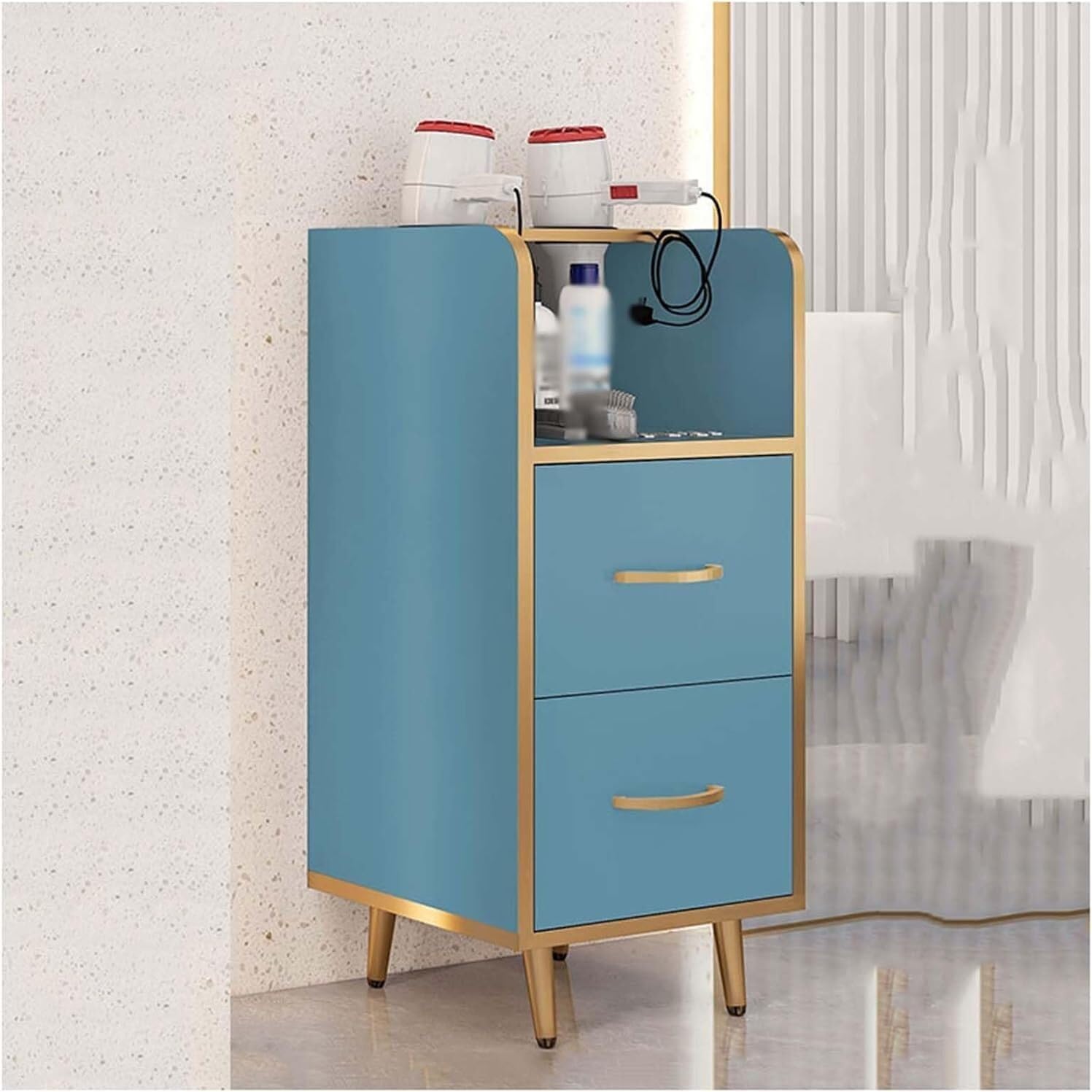 Chariot de salon bleu pour organiser votre studio de beauté