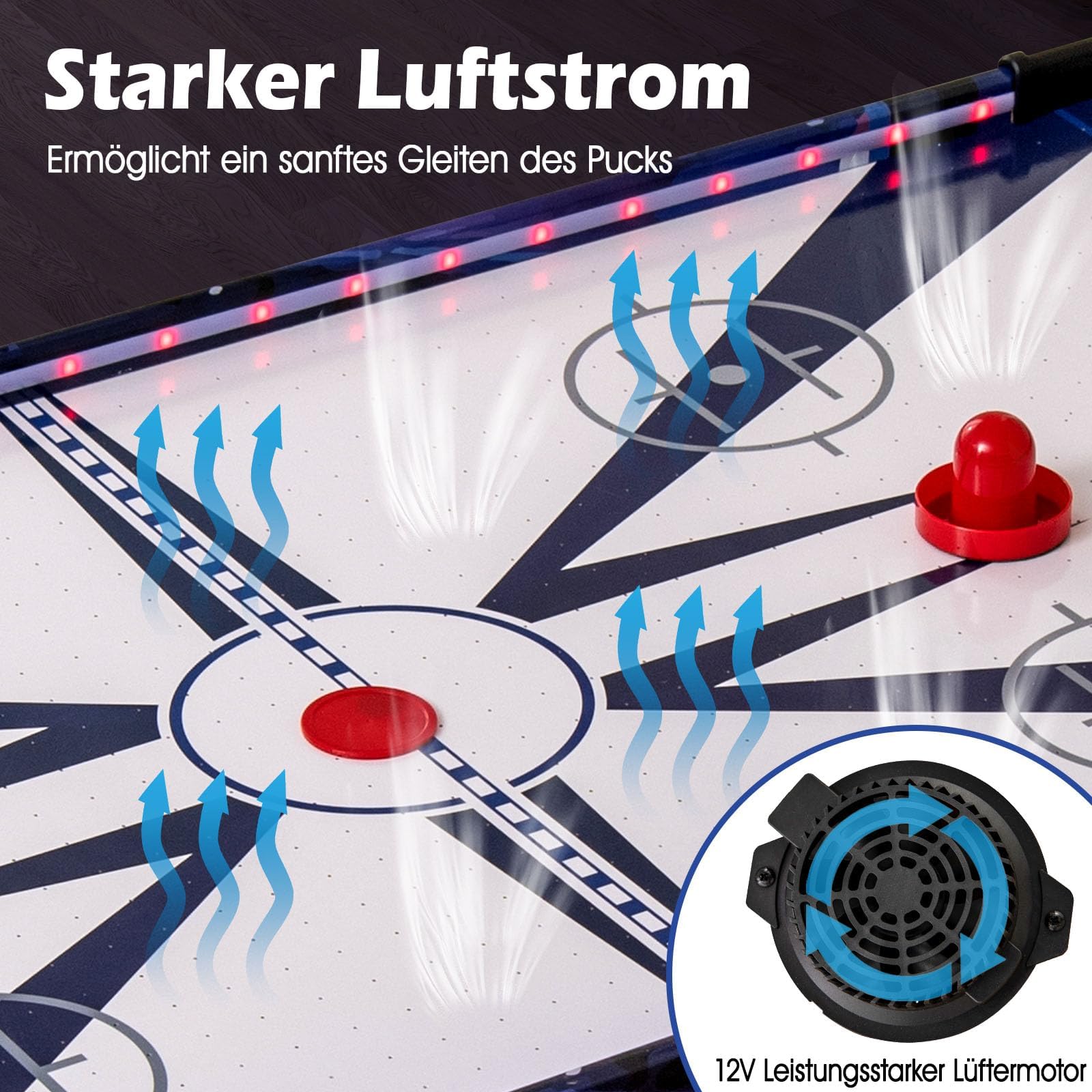 GOPLUS 137 cm Air Hockey Tisch, Tischhockey mit LED Elektronischer Punkteanzeige & Lichtern, Hockey Spieltisch mit 2 Pucks & 2 Schiebern für Kinder, Lufthockeytisch für Spielzimmer, Büro & Zuhause