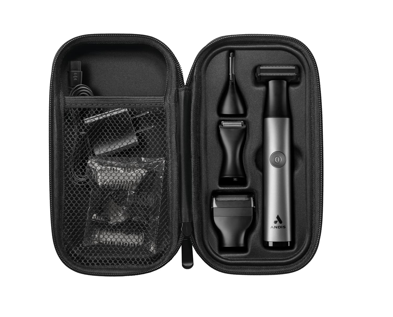 Andis inEDGE Kabelloser All-in-One Pflege-Kit | Dual-Seiten Nass/Trocken Trimmer | 4 Wechselköpfe | Gesicht, Körper, Ohren & Nase | 60 Min Laufzeit | Lithium-Ionen | Schwarz