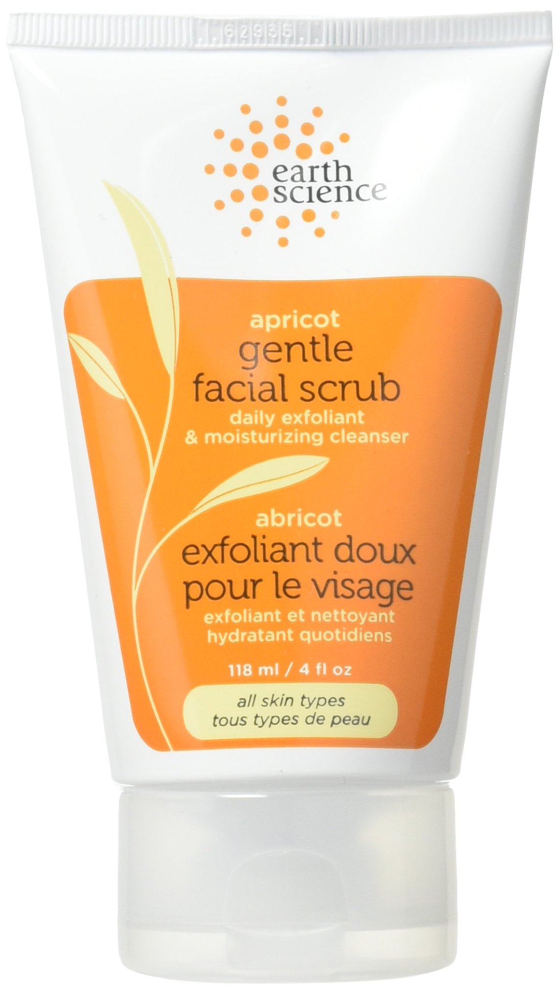 Earth Science Apricot Gentle Facial Scrub with Bilberry, Orange & Chamomile — moisturizing & exfoliating Cleanser, 4 oz. (Pack of 6)